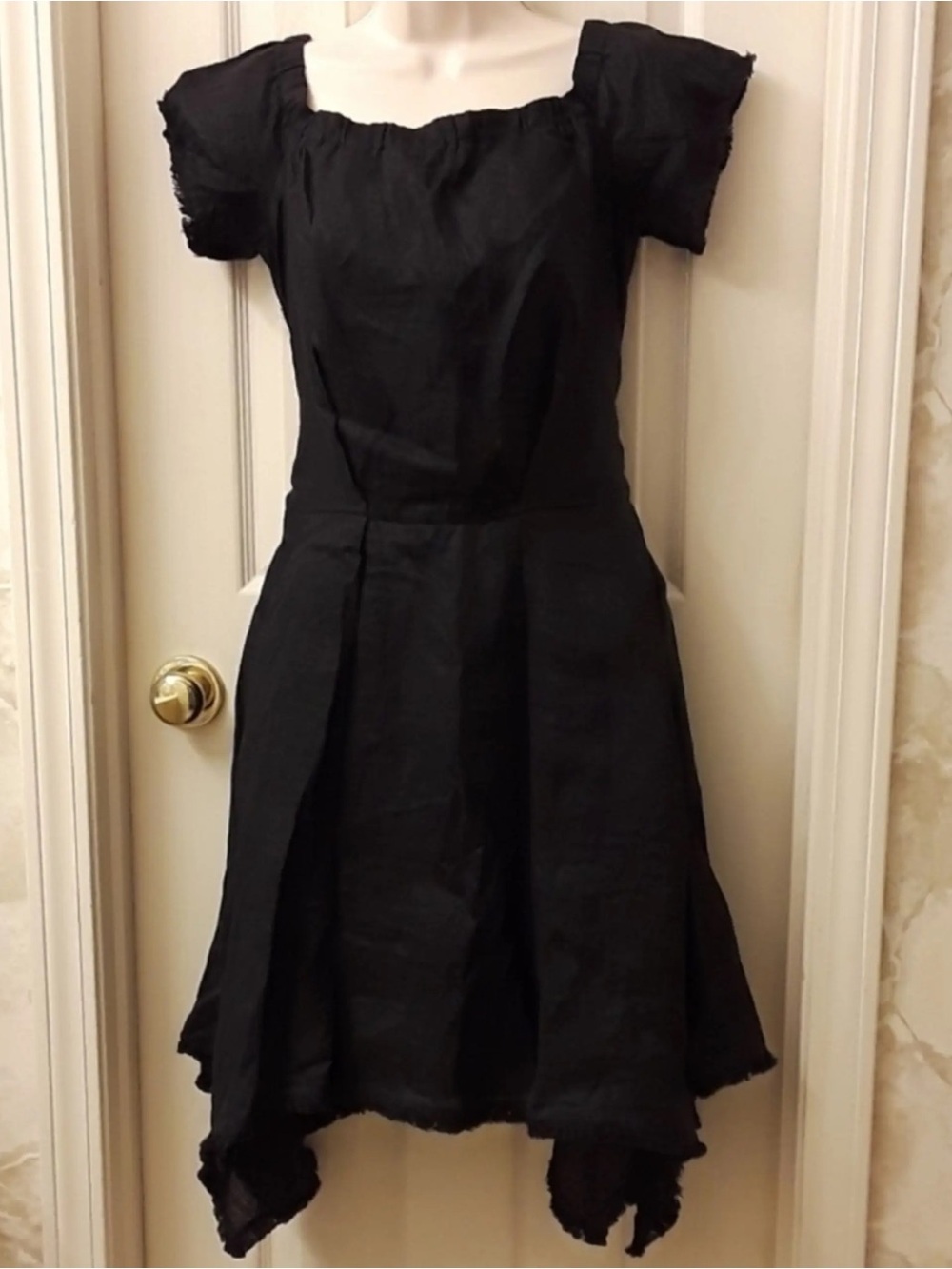 DKNY Black Asymmetrical Short Sleeve Square Neck Dress